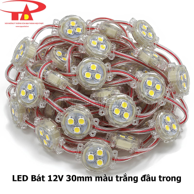 Led bát 12V 30mm màu trắng đầu trong
